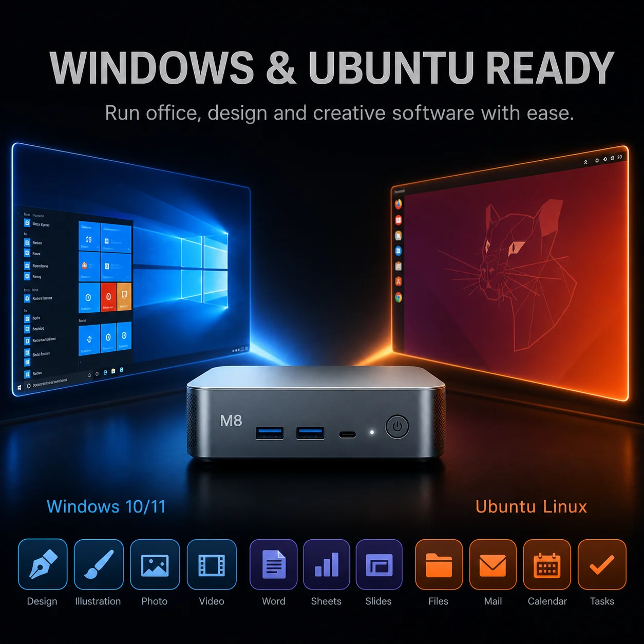 Ninkear M8 Mini Desktop PC for Home Office, Study, Multitasking and Entertainment, AMD Ryzen 7 8745HS 8-Core Processor, 16GB DDR5 RAM, 1TB SSD, Radeon 780M, Windows 11, WiFi 6, Bluetooth 5.2, Dual 2.5G LAN