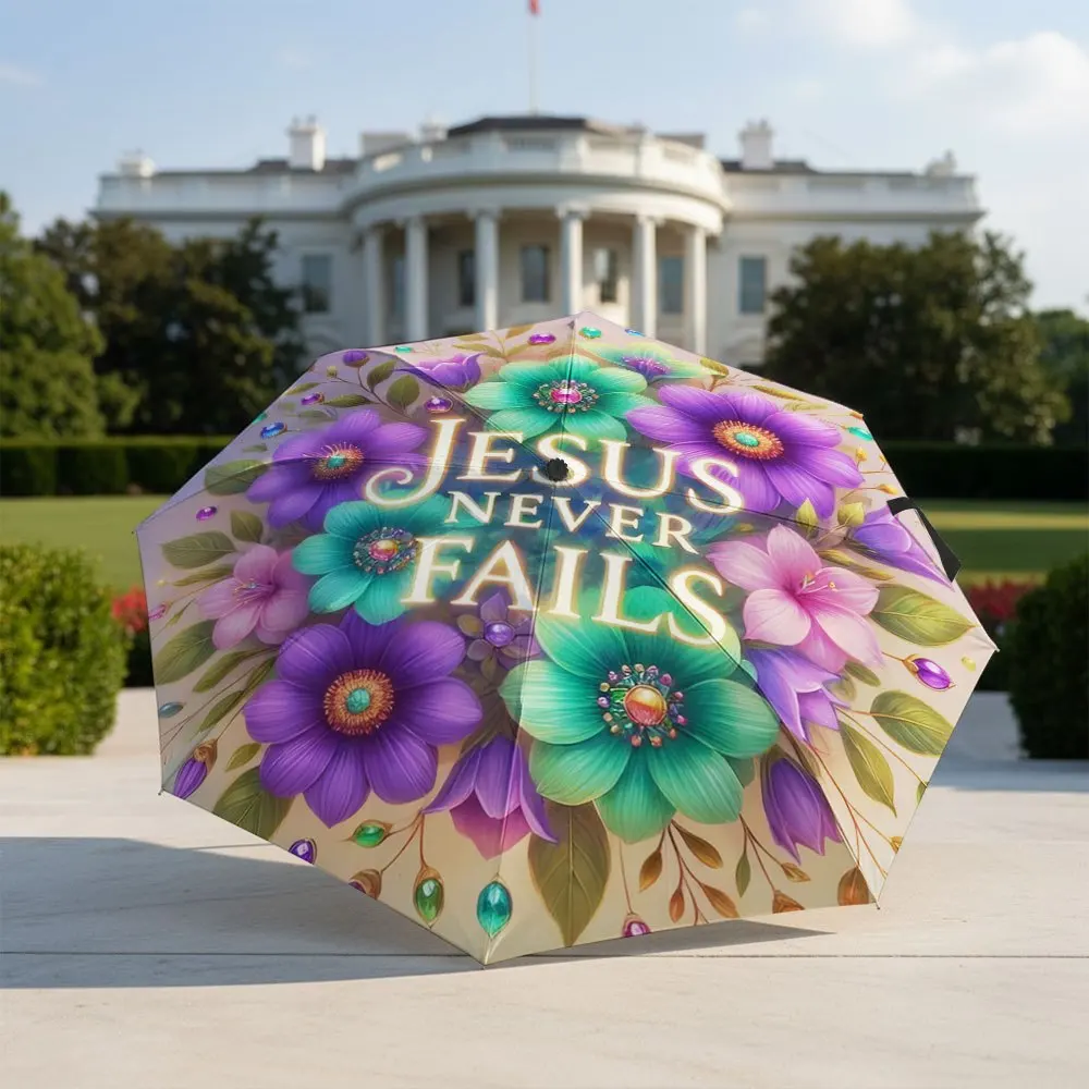 

Портативный складной зонт с надписью «Иисус никогда не подведет» - компактный дизайн с 8 спицами, религиозный дизайн с цветочным узором (розовый/зеленый/фиолетовый)