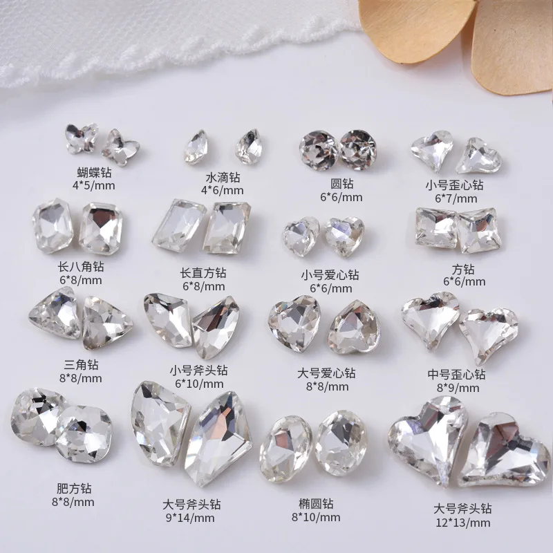 20 pçs 3d apontou volta arte do prego strass encantos cristal diamante acessórios peças glitter unhas decoração suprimentos material