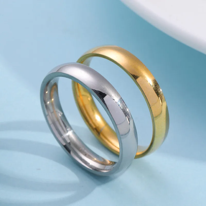 1PC Titanium Steel Ring 4mm Curved Smooth Surface Couple Stainless Steel Exquisite Plain Ring