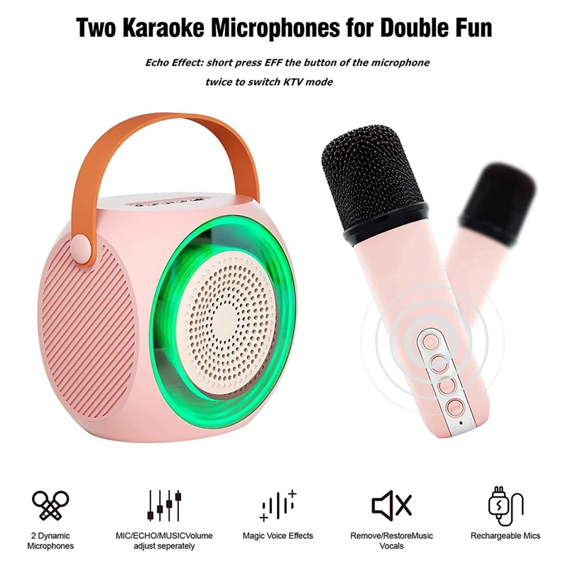 Mini Karaoke Machine, Portable Bluetooth Speaker Wireless Microphone For Kids And Adults With LED Lights