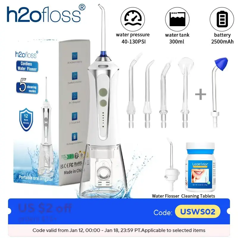 

H2ofloss Water Flosser For Teeth Portable Oral Irrigator Dental Water Jet Cleaning High Pressure Mouth Washing 2500mAh 140PSI