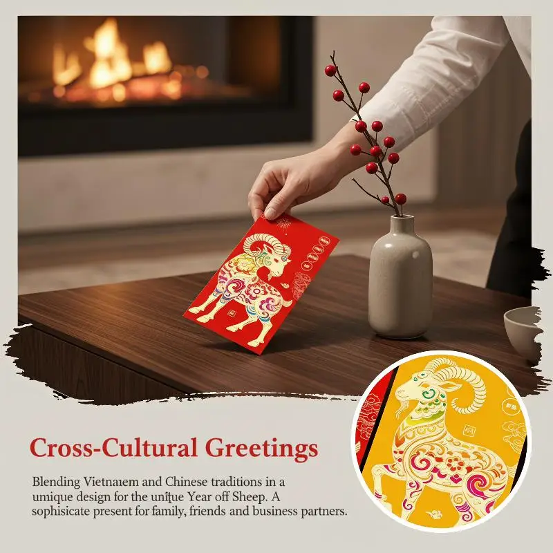 6 Pcs Vietnamese Year Of The Goat Red Envelopes With Exquisite Traditional Patterns Perfect For Lunar New Year Gift