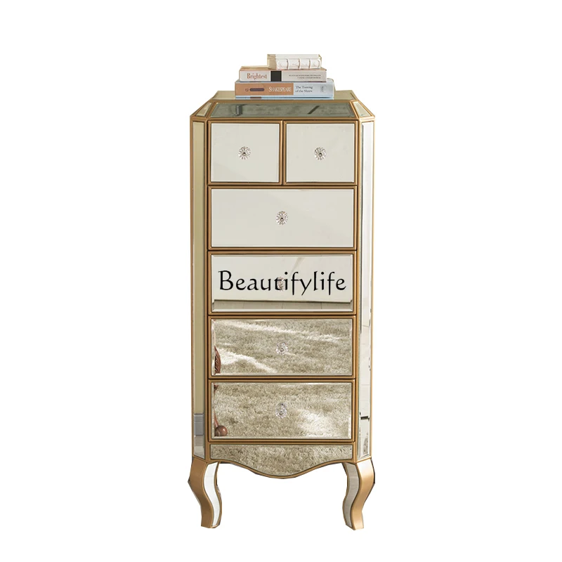 

Mirror chest storage cabinet bedroom multi-function drawer light luxury storage simple