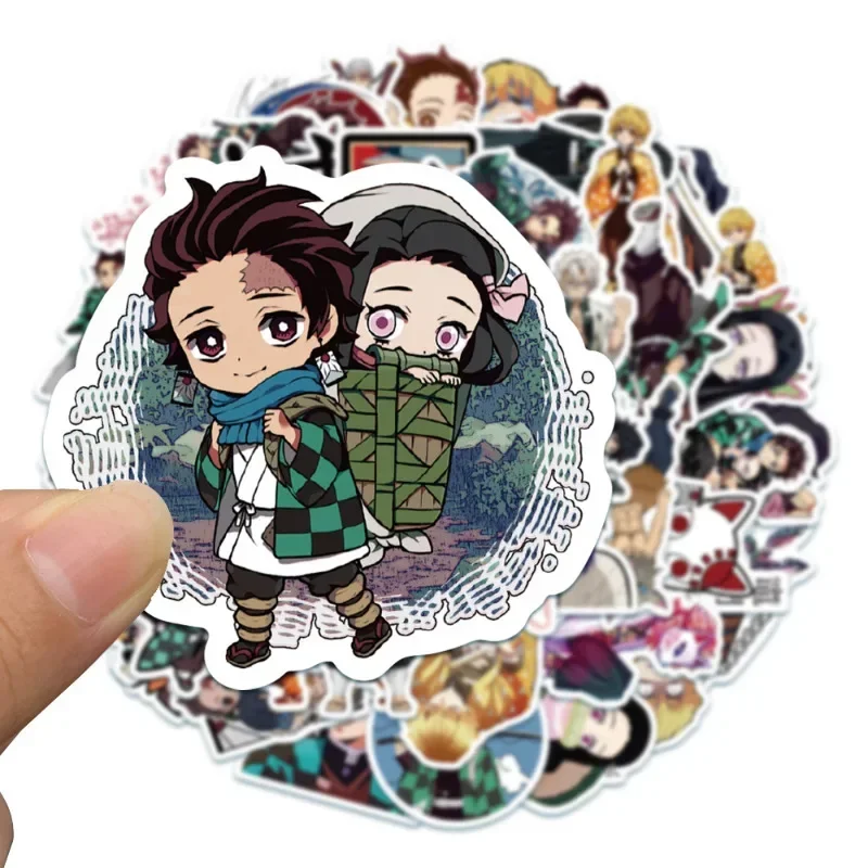 50 Uds. De pegatinas Demon Slayer para equipaje, monopatín, cuaderno, decoración DIY, accesorios de Cosplay de Anime