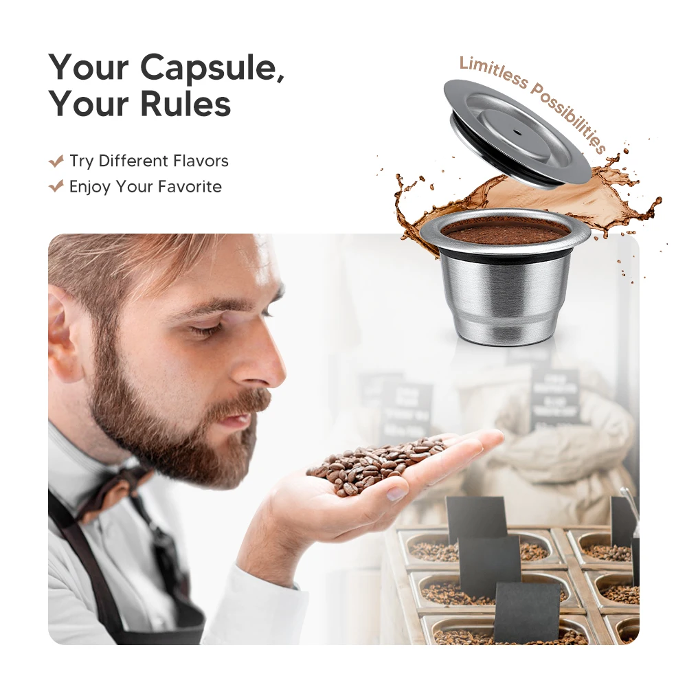 Stainless steel Nespresso refillable coffee capsule coffee pod coffee maker accessories For Barista Espresso machine ICAFILAS