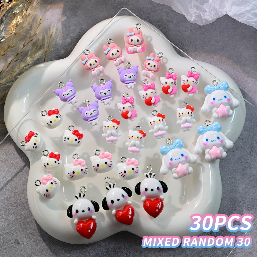 

Sanrio 30Pcs Kawaii Hello Kitty Nail Art Charms Cute Cartoon Kuromi My Melody Mixed Resin Jewelry for Nails Manicure Accessories