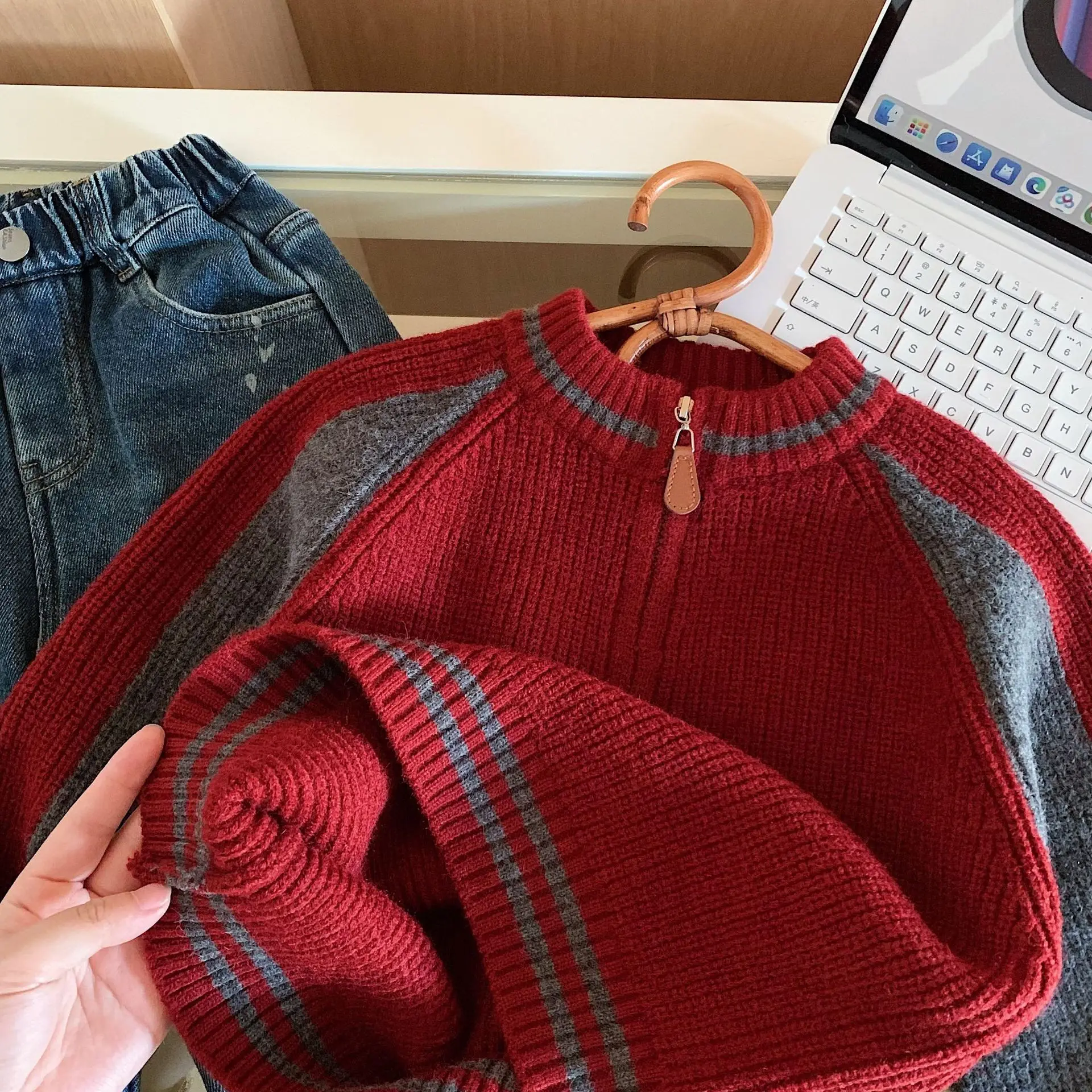Children's Sweater 2026 Autumn Winter New Style Boys' Half Zipper Casual Knitted Shirt Boys' Red Top