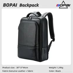 BOPAI Genuine Leather Backpack Men's Business Backpack Litchi Grain Leather Computer Backpack Luxury Natural Cowhide Backpack