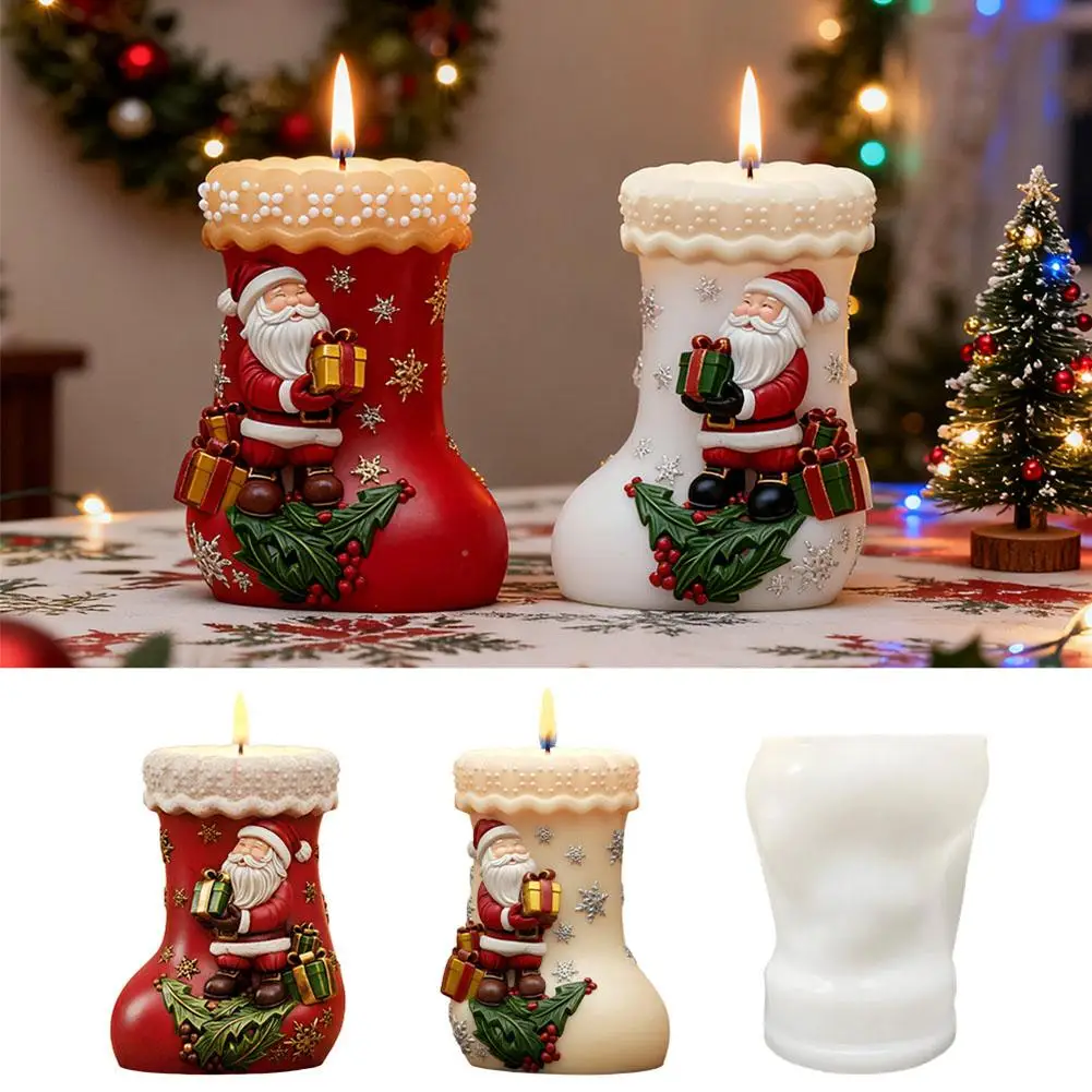 

Christmas Santa Claus Stocking Shaped Candle Silicone Scented Decor Festive Handmade Mold Xmas Diffuser Home Oil Mold Candl B1H3
