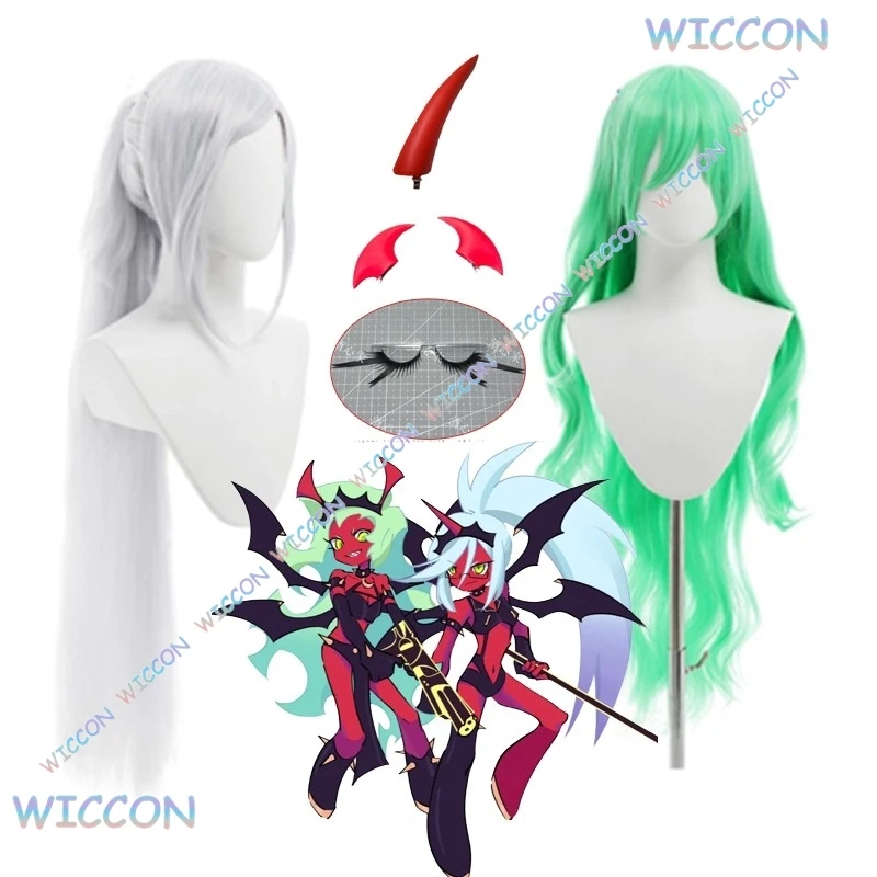Daemon Cosplay Horns Anime PANTY & STOCKING With GARTERBELT Scanty Kneesocks Wig Long Hair Prop Women Halloween Roleplay