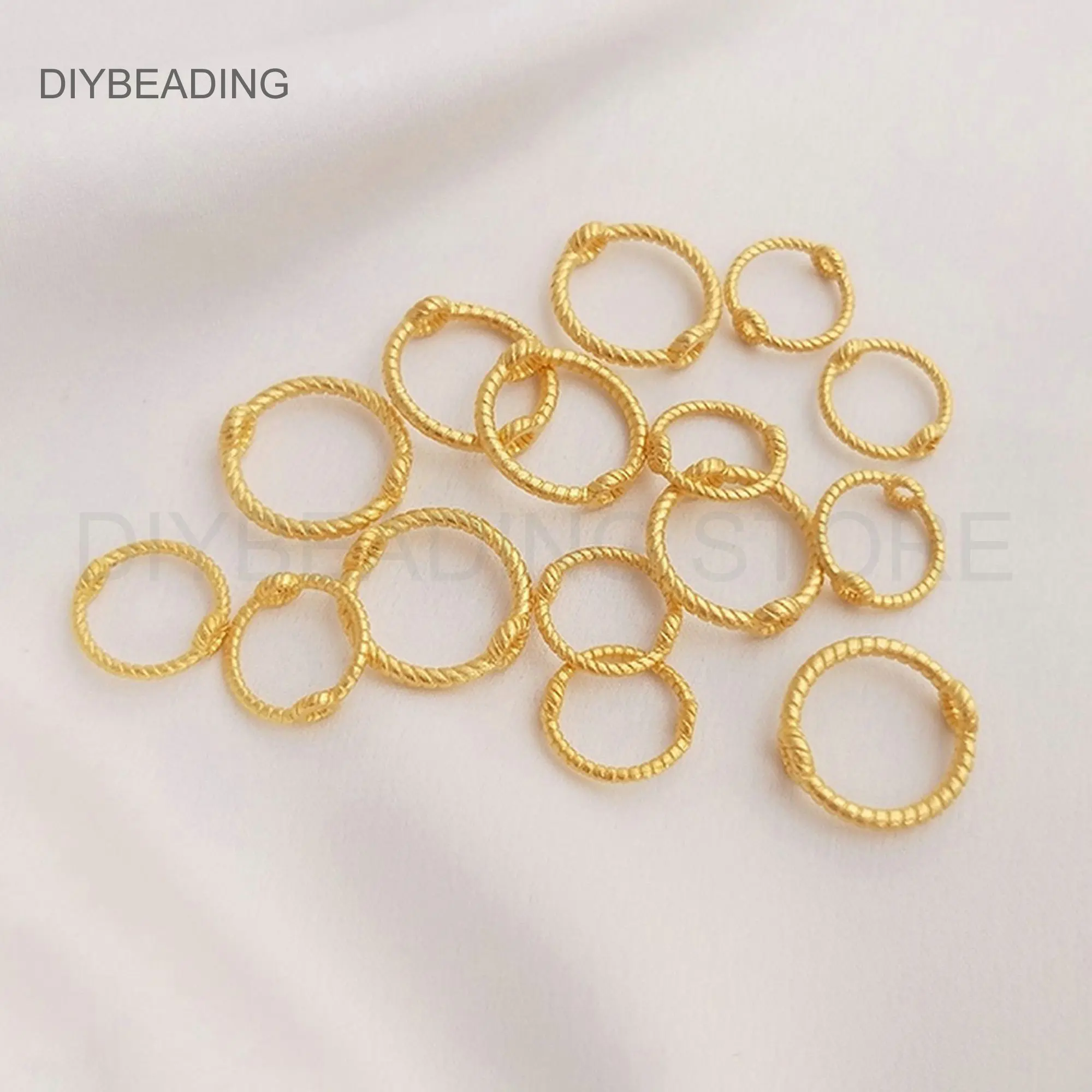 Yellow Gold Charms Beads Frame for Jewelry Making Shiny Gold Plated Brass Twisted Circle Connector Finding Wholesale (2 Sizes)