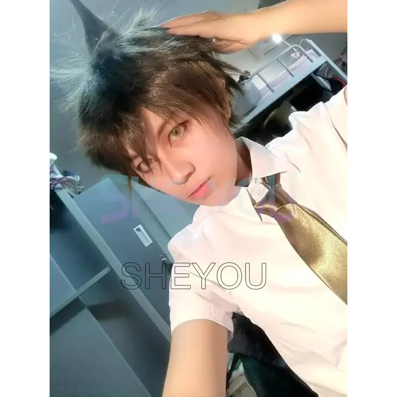 Super dangan ronpa 2 danganronpa hajime hinata peruca resistente ao calor peruca cosplay de cabelo sintético