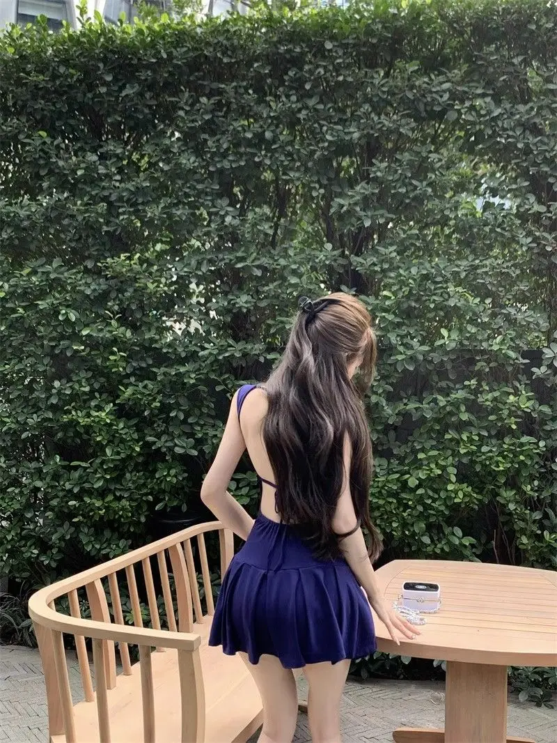 Robes sans manches pour femmes, bleu, printemps, Satin, encolure carrée, brodé, plissé, couches, Style français, pique-nique, doux, Unique, fluide