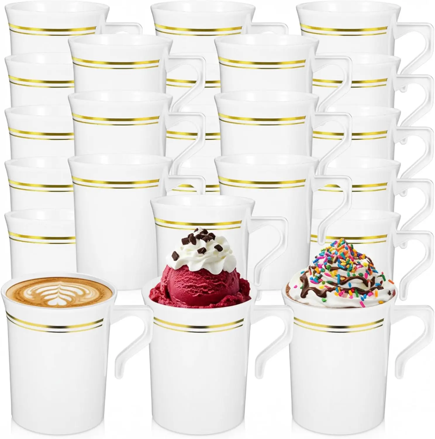 

24 Pcs Plastic Coffee Cups with Rim, 8 oz Disposable Coffee Mugs with Handle Disposable Tea Cups Espresso Beverage Plast