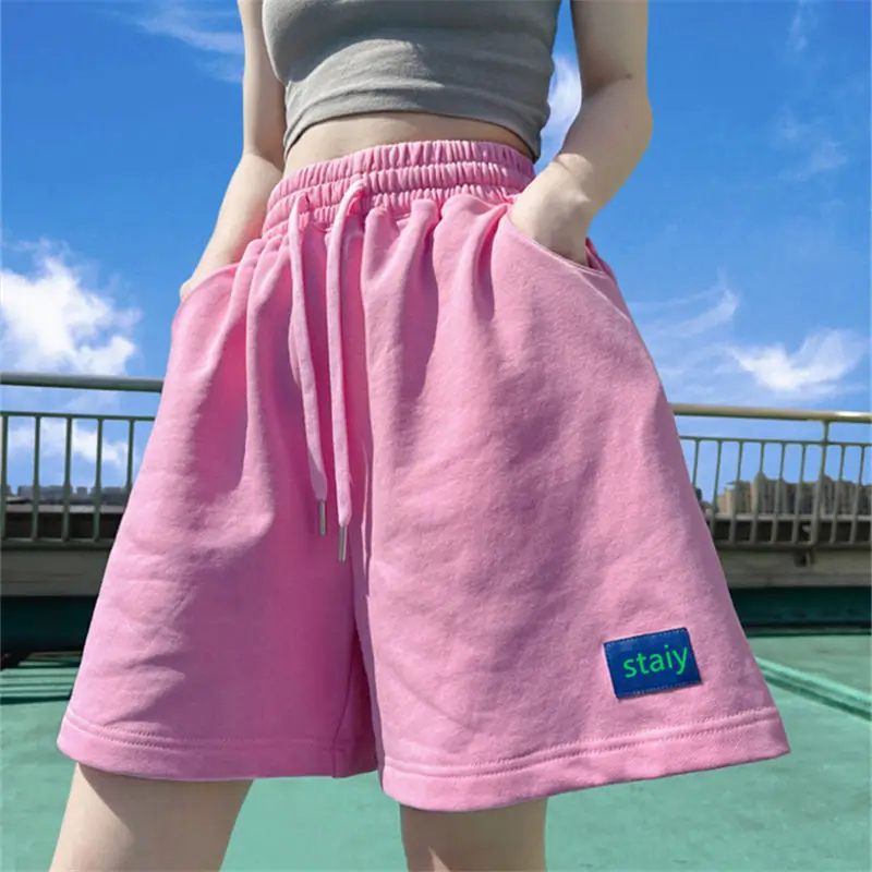 Pantaloni a cinque punte a gamba larga con coulisse a vita alta estiva colorata con dopamina Pantaloncini casual slim di grandi dimensioni da donna