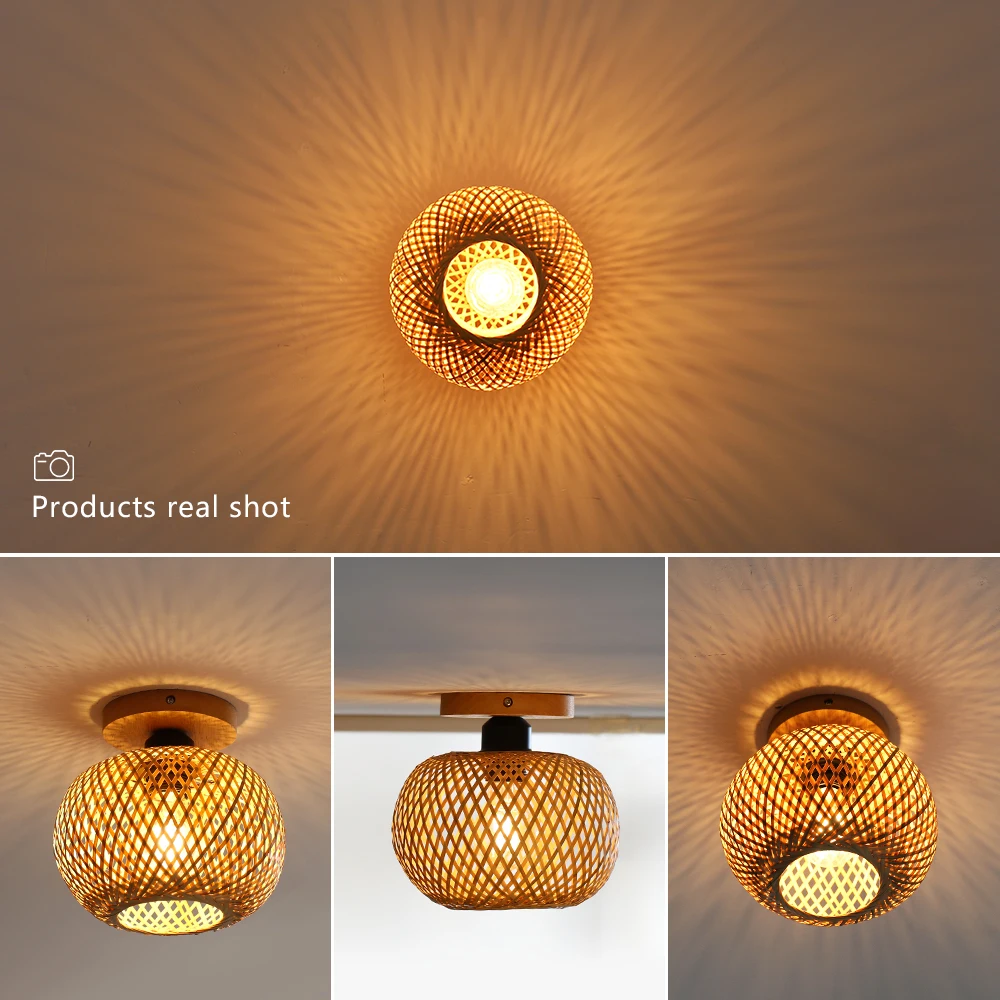 Hand Woven Ceiling Light E27 Chinese Style Wooded Art Suspended Rattan Wicker Ceiling Lamp For corridor Home Living Room Decor