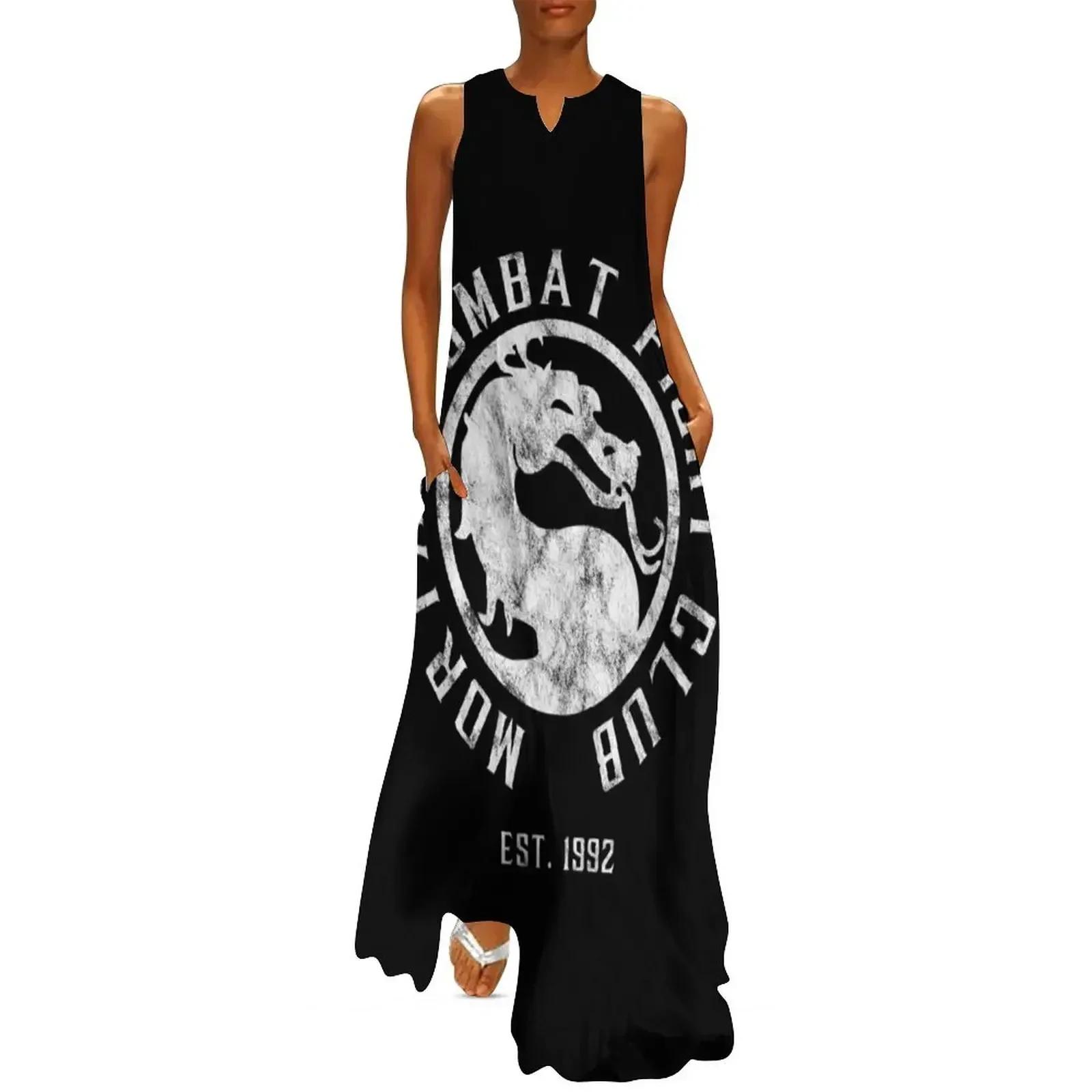 

Mortal Kombat Fight Club Mortal Kombat 11 Distressed White Logo Long Dress womans clothing Dress