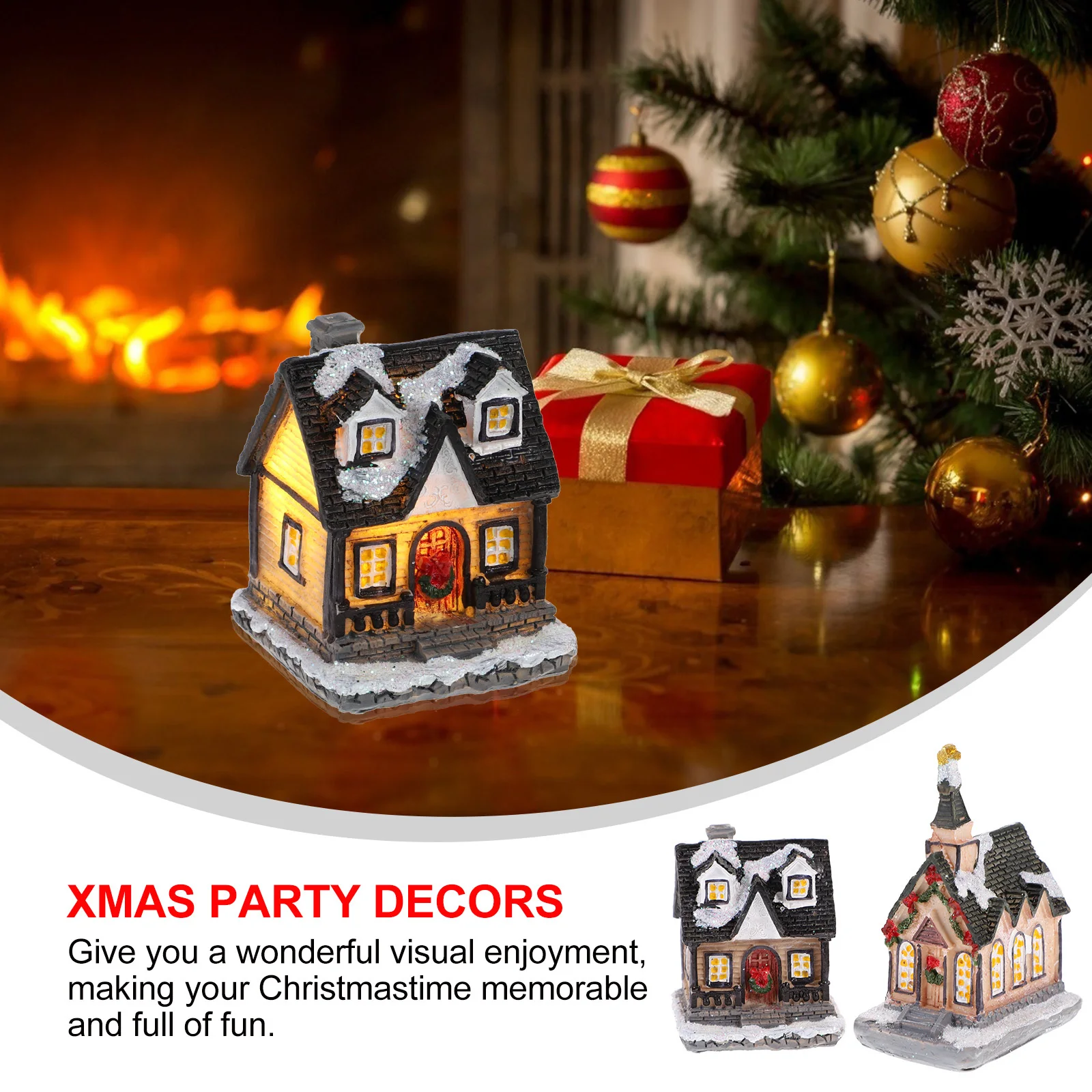 

2pcs Mini Luminous Resin Christmas Decor Festive Home Decoration Desktop Ornament Xmas Party Supply Gift