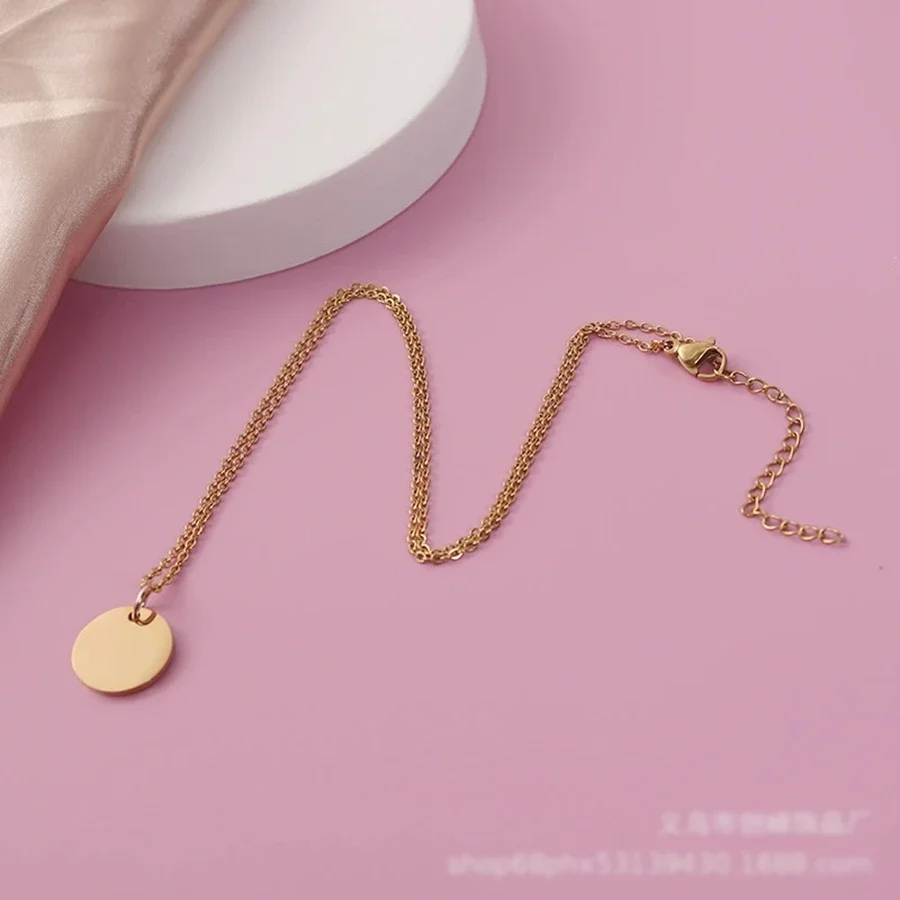 Stainless steel mirror polished necklace PVD plated disc pendant necklace, suitable for women's fashion jewelry 45-60cm 10 pcs