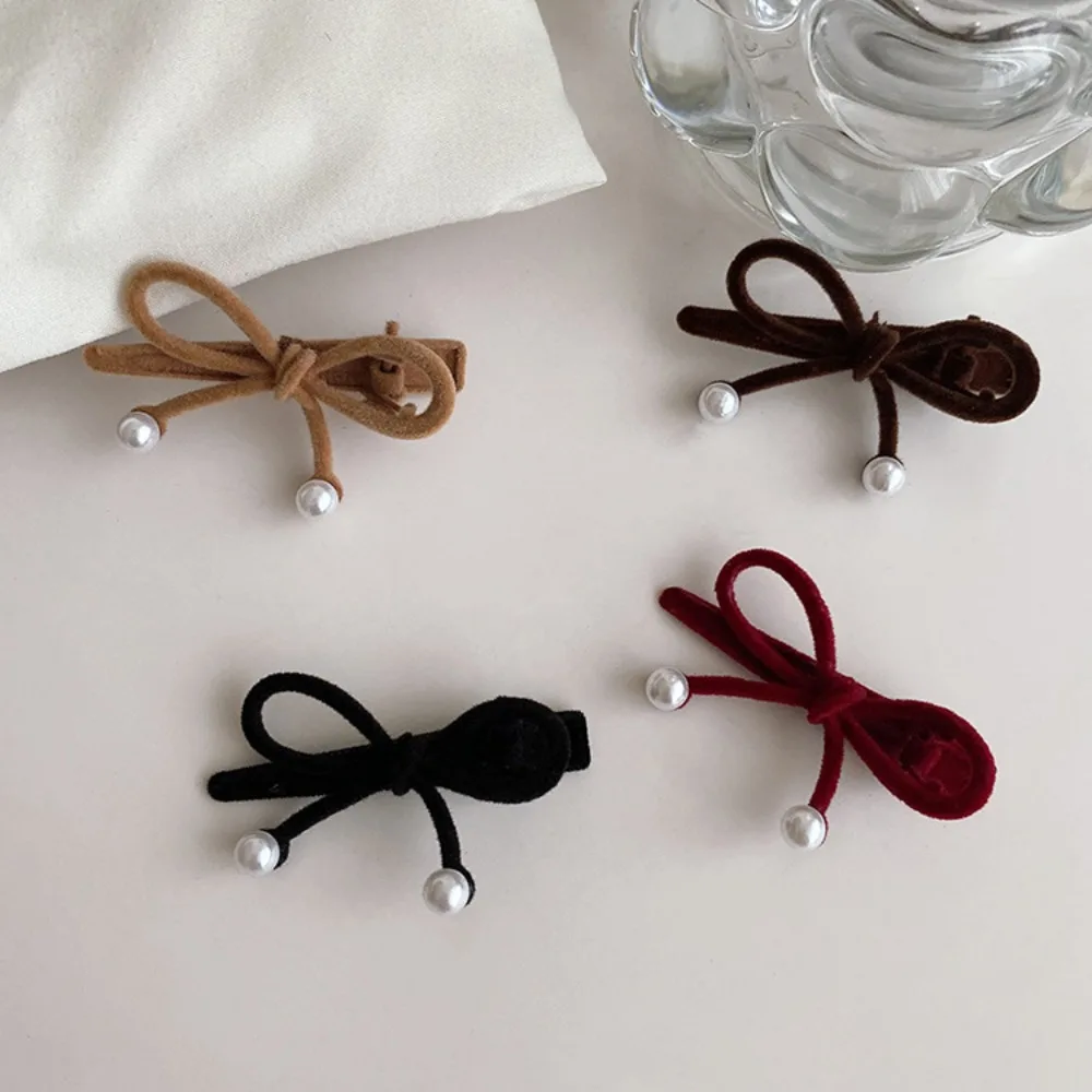 Pearl Velvet Hairpin Vintage Flocking Red Velvet Velvet Bowknot Hairpin Duckbill Clip Hair Accessories Bow Hair Clip Student