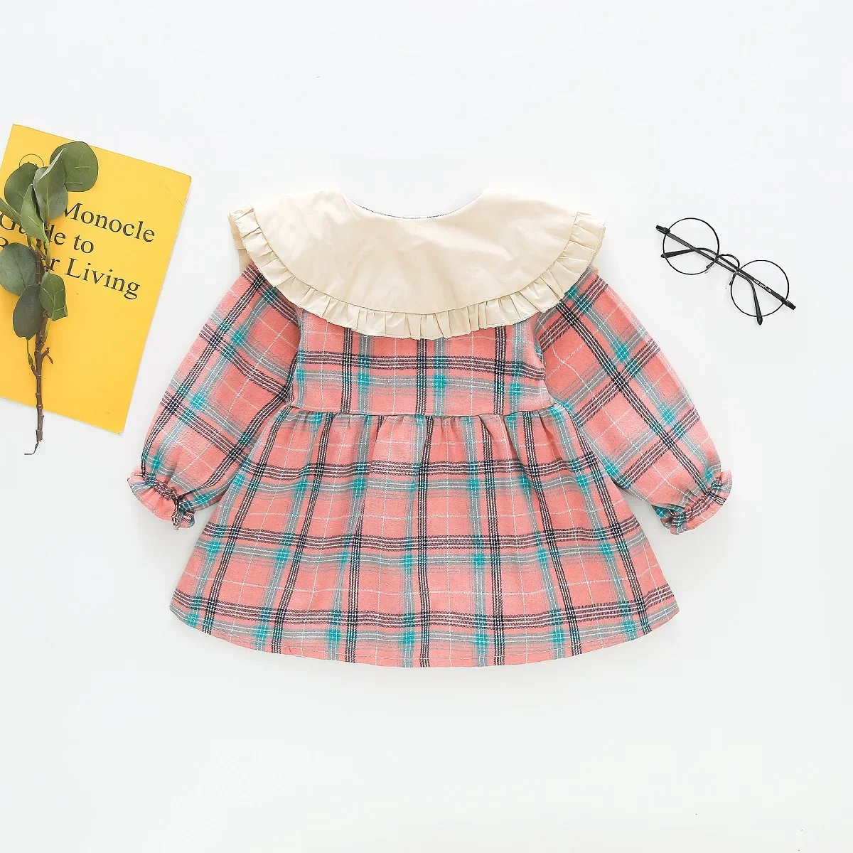 Girls Plaid Skirt Spring and Autumn Children's Clothing College Style Doll Collar Long Sleeved Sweet Dress As A Gift for Rabbits image 3