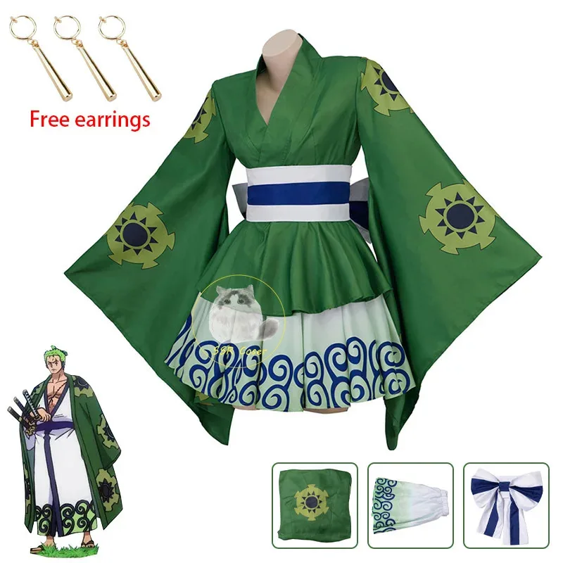 

Anime Roronoa Zoro Cosplay Costume Uniform Roronoa Zoro Green Dress Roronoa Zoro Earrings Halloween Men Women Clothes