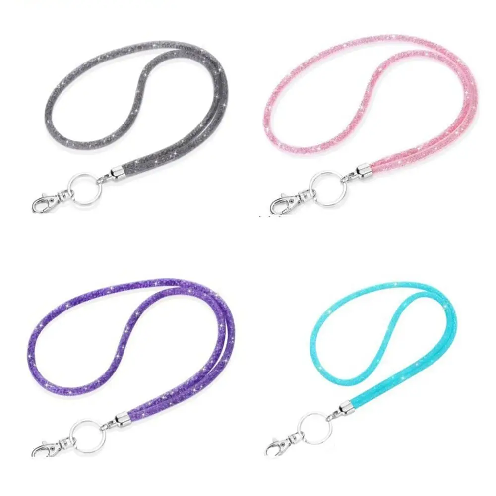Bling ID Holder with Lanyard Rhinestone Decorated Retractable Lanyard Retractable Badge Holder Easy Pull Buckle Durable