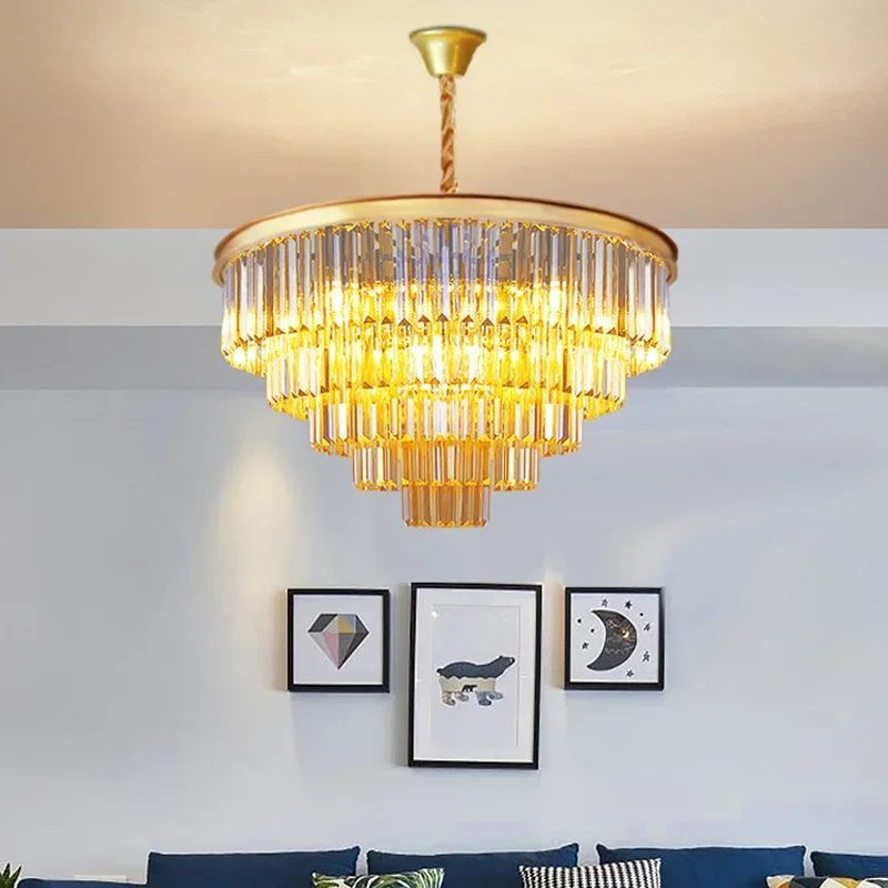 

Modern Crystal Gold Chandelier Lighting Living Room Bedroom Decor Chandeliers Suspension Luminaire Ceiling Hanging Lamp