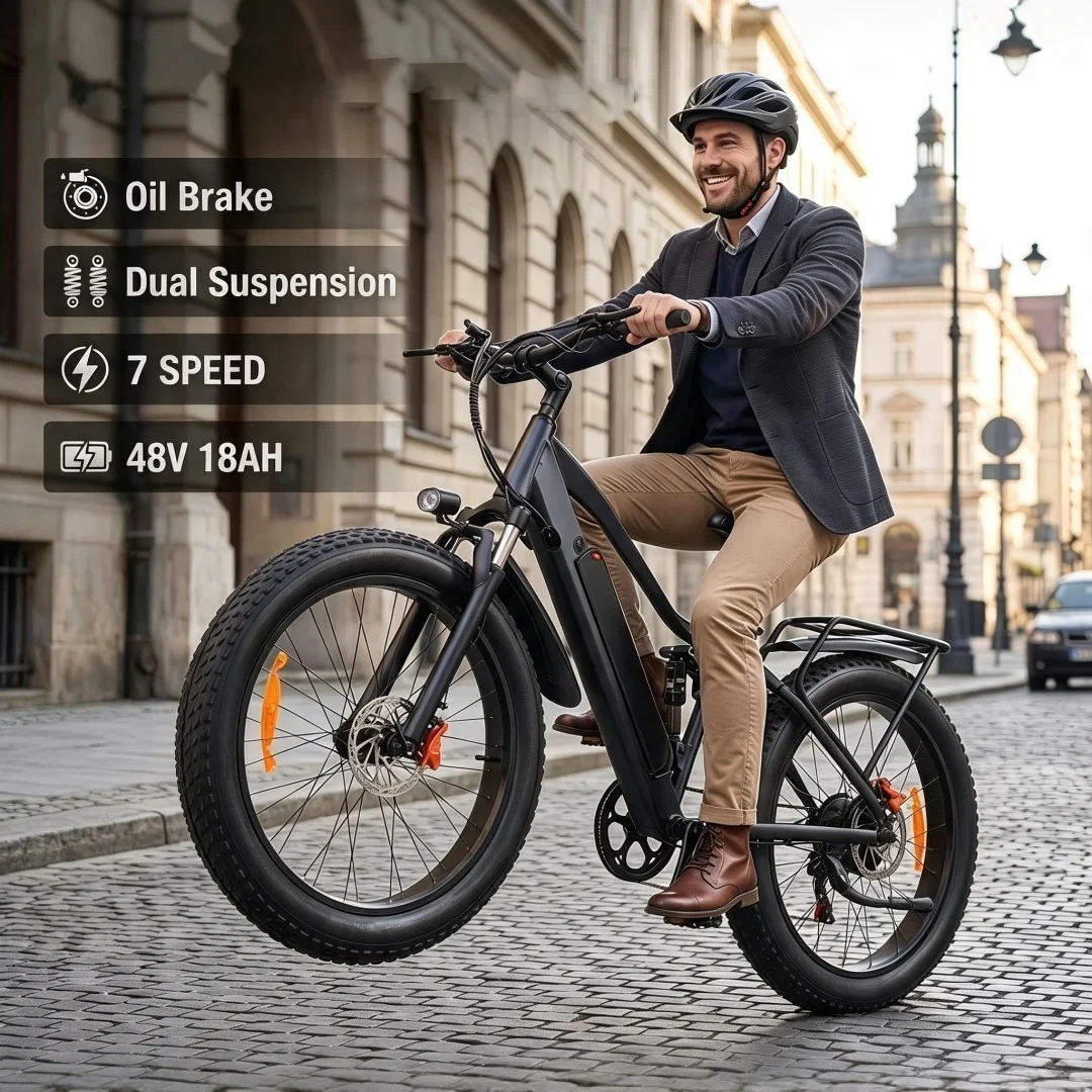 Image of 26'' Elektrofahrrad Aualt EBIKE OIL Brake Elektrisches Mountainbike 48V 18AH Akku Fat Tire E-Bike Dual Suspension City E-Bike