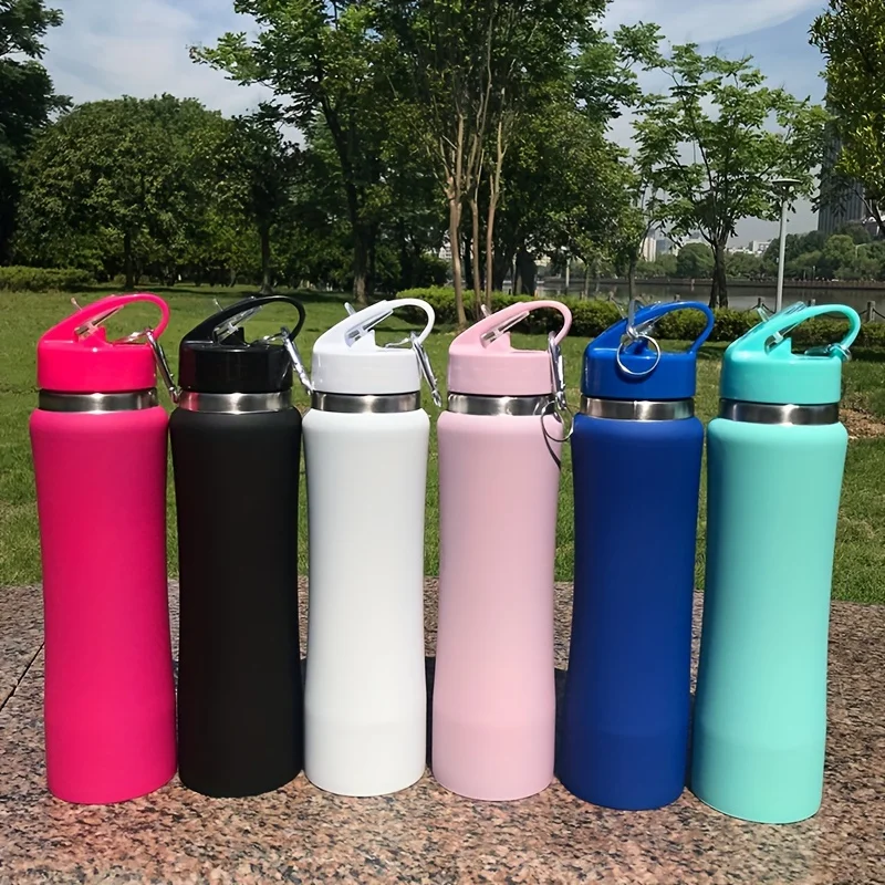 

25OZ (750ML) Stainless Steel Insulated Water Bottle with Elegant Curve, Rotating Straw Lid, Hand Wash, BPA Free, Ideal for Hot &