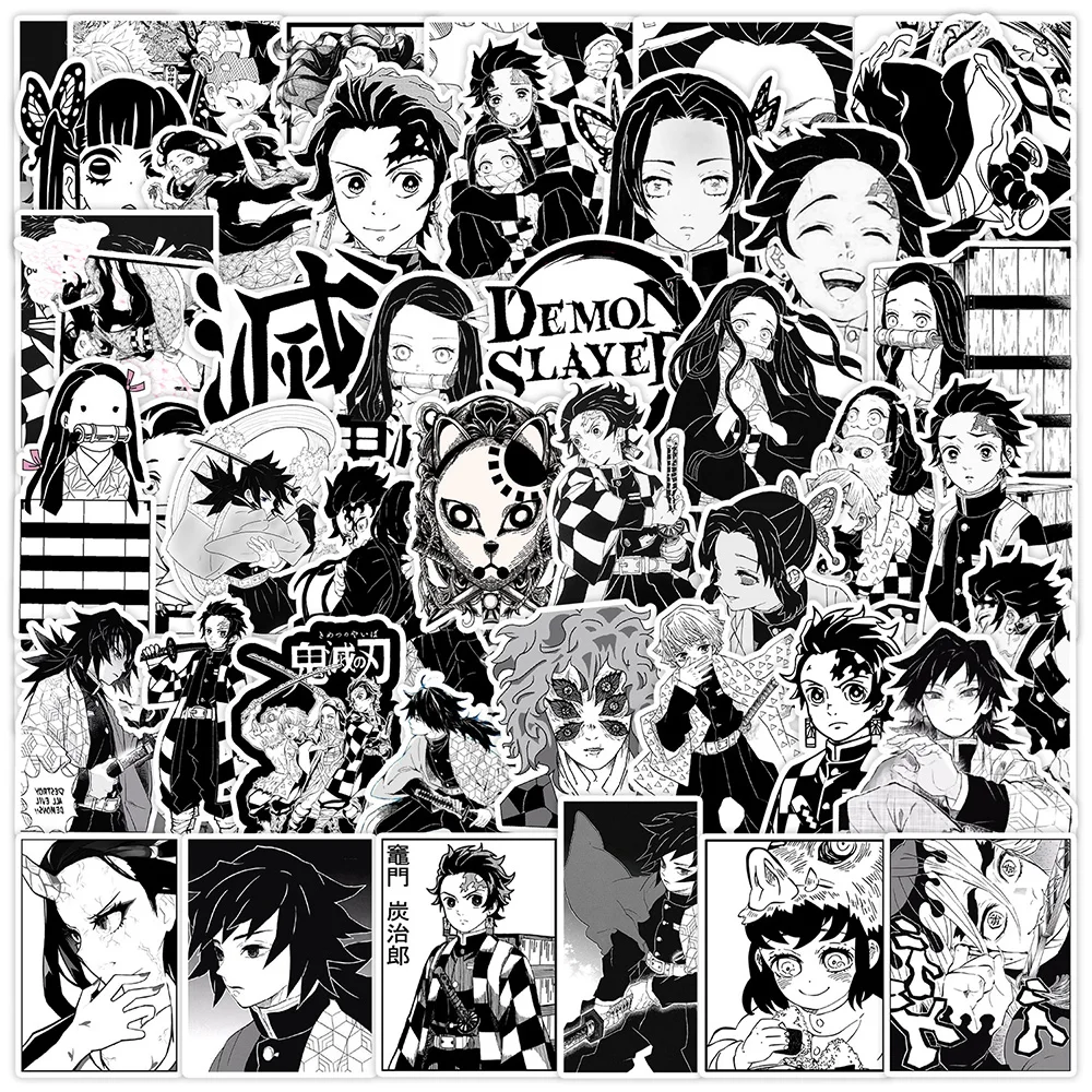 10/30/50pcs Demon Slayer Cartoon Black White Stickers Cool Kamado Tanjiro Decals for Notebook Phone Laptop Classic Anime Sticker