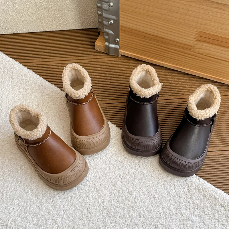 Botas de nieve para niños de 2 a 18 años, zapatos de algodón gruesos acolchados amarillos para niños y niñas, botas cortas ligeras antideslizantes para bebés