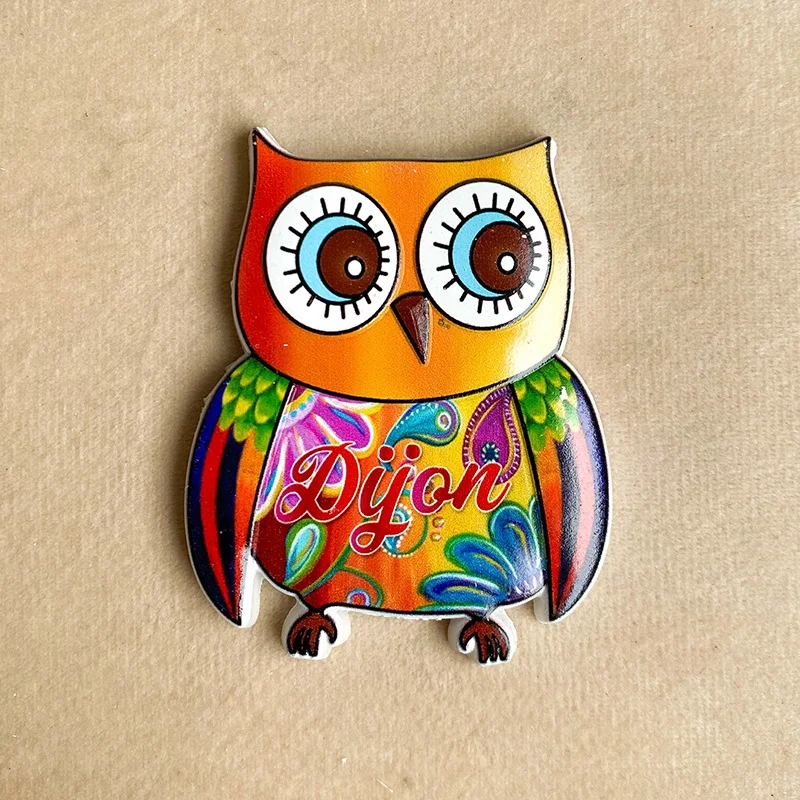 

French Dijon Fun Owl Creative Home Decor 3d Colorful Magnetic Fridge Magnets Travel Souvenirs