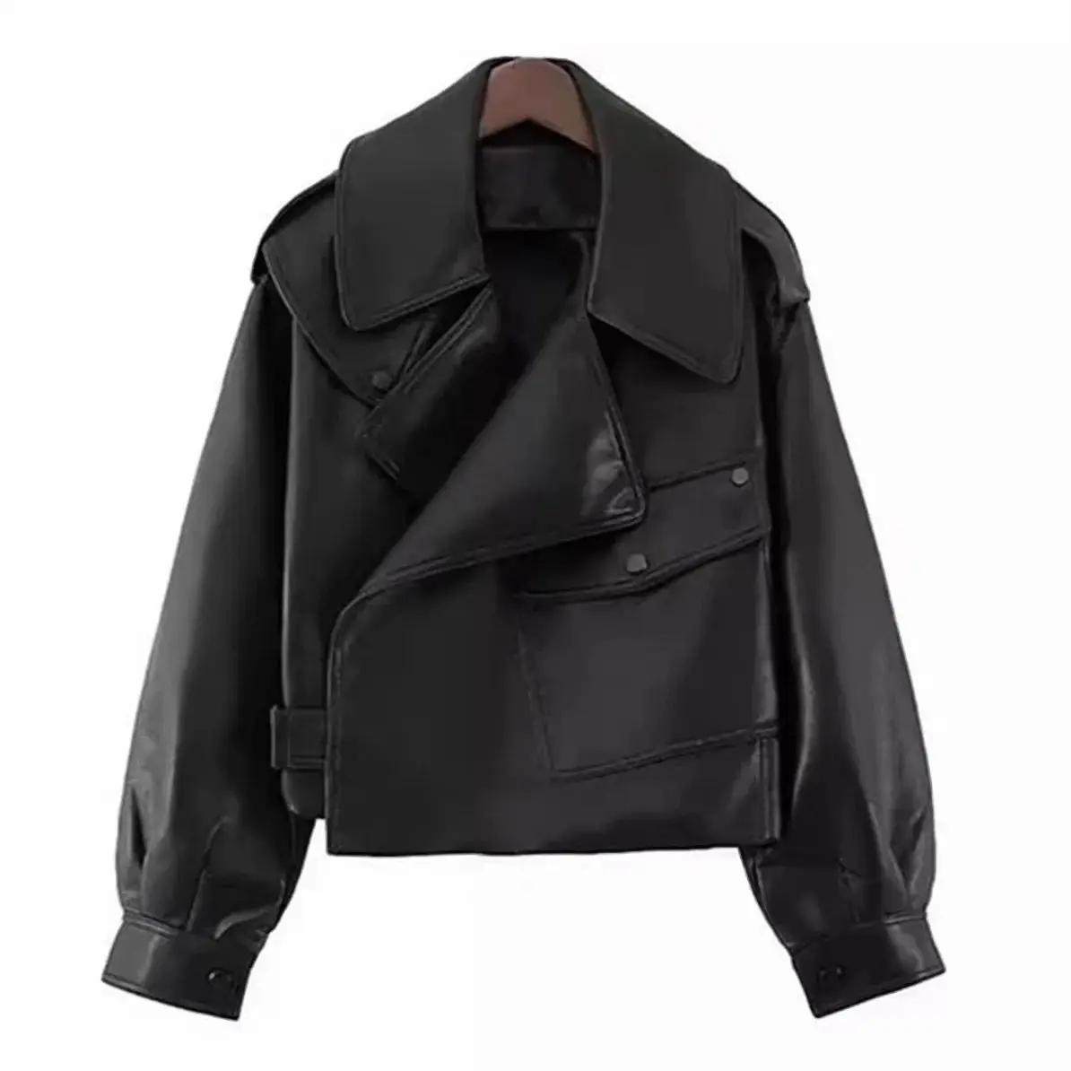 Leather jackets Women Faux Leather Spring Bomber Jacket MotoBiker Coat PU Windbreak Drive Outwear Autumn Big Lapel Collar