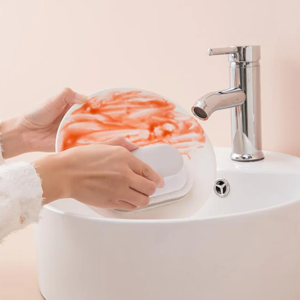 

2Pcs Wash Sponge with Handle Soft Absorbent Scrubber for Kitchenware Pots Pans Bowls Grey Cleaning Sponge with Handle