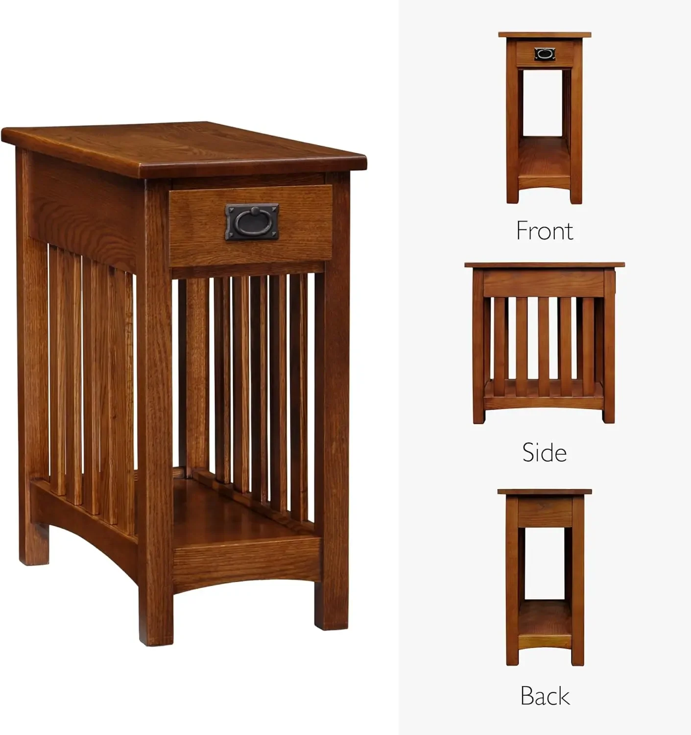 [Nuovo arrivo! ]Mission Impeccable Tavolino da caffè, legno massello con 2 cassetti e ripiano, finitura rovere medio, ferramenta annerita, a doghe