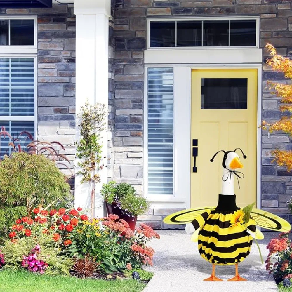 Bee Wings & Sunflower Porch Goose Attire Summer Outdoor Statue Costume Set, Garden Lawn Patio Art Decor Exclude Goose