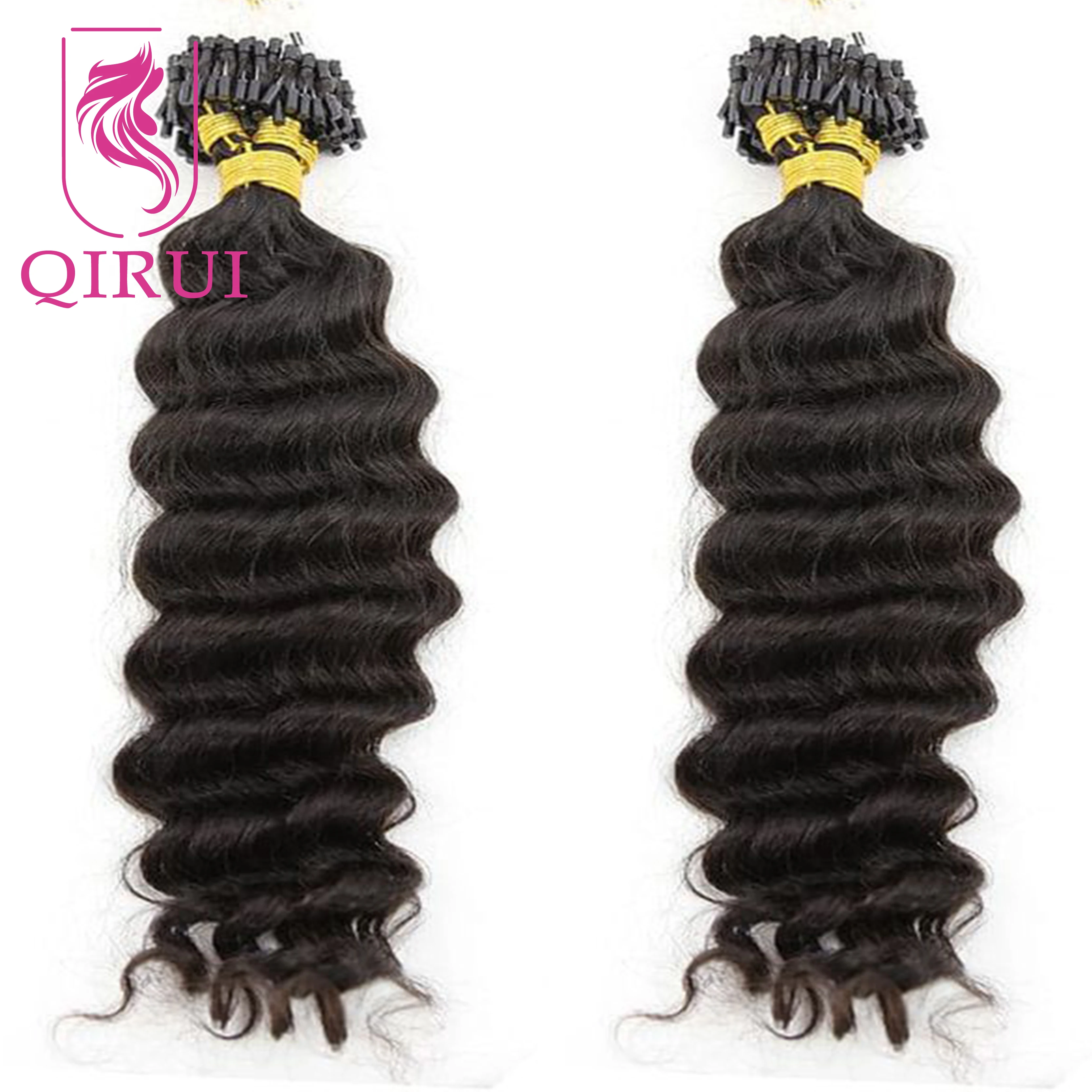 Deep Wave Microlinks Hair Extensions Double Drawn Burmese Micro Loop Ring Human Hair Extensions Curly For Black Women