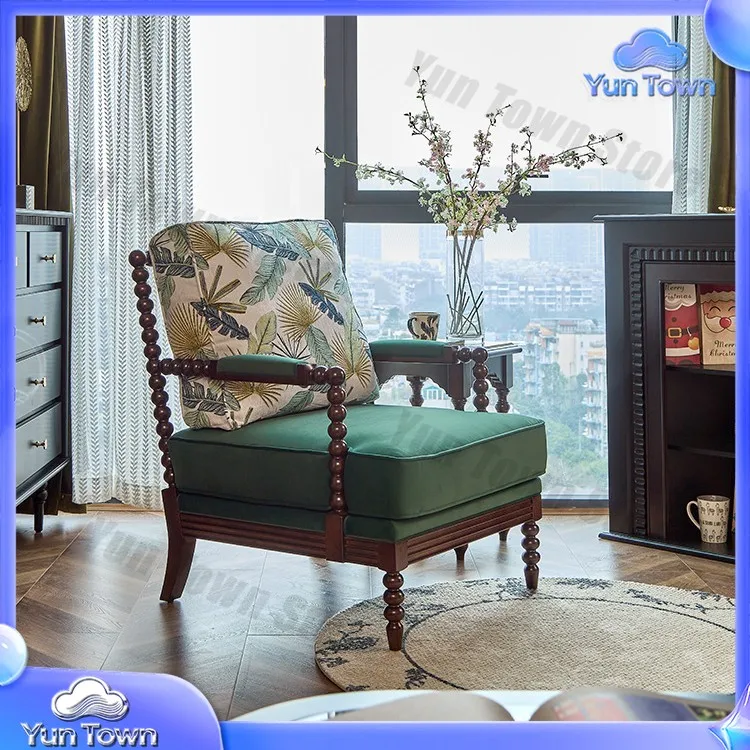 French Vintage Chief Chair for Living Room Balcony for Relaxation Lounge Chair for Adults Upholstered Solid Wood Armchair for