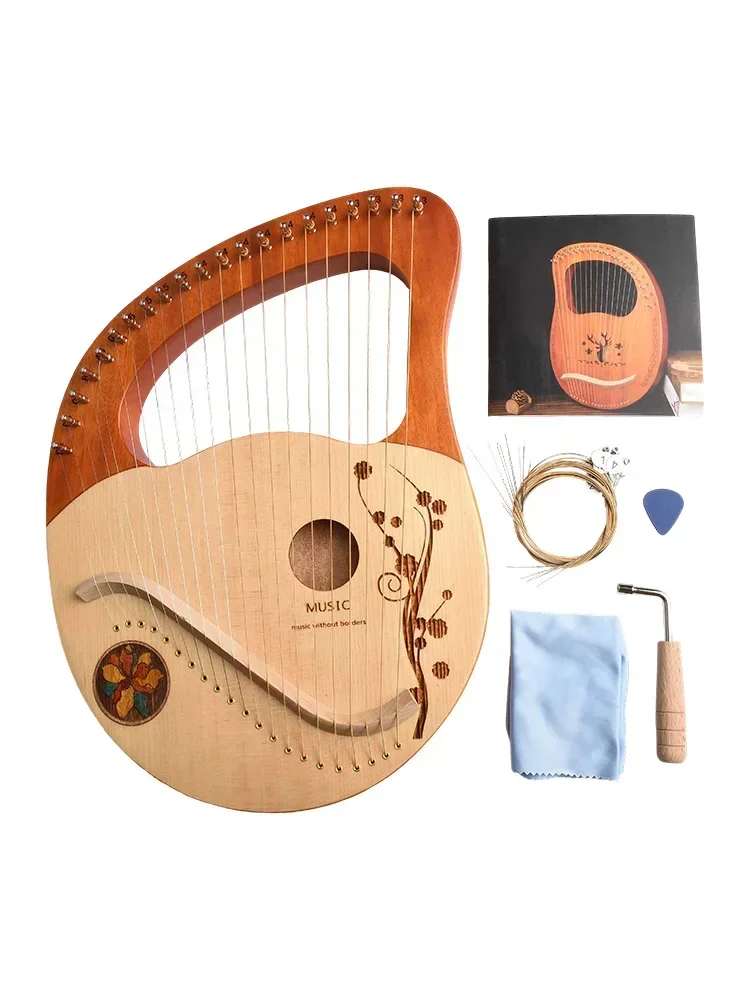 

21 Strings Lyre Harp Mahogany Music Instrument With Spare Strings Tuning Wrench Backboard String Instrument With Tuning Wrench