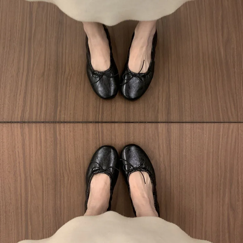 Modische Damen-Ballerinas mit Rundem Zehenbereich, Slip-On Schuhe mit Schleifenverzierung für Frühling und Herbst – Detail 7