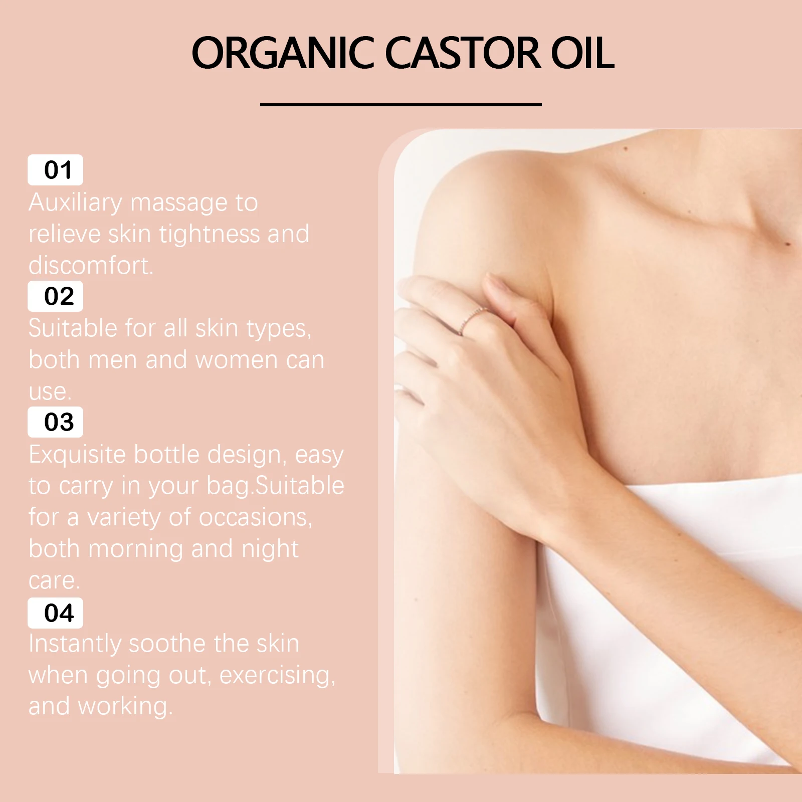Organic Castor Oil With Rose Quartz Roller Deep Botanical Nourishing Soothing Moisturizing Cooling Massage For Face Body CareOil