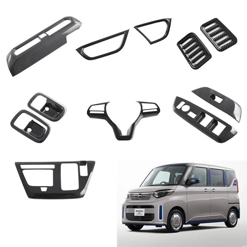 estilo-do-carro-abs-fibra-de-carbono-interior-mudanca-engrenagem-janela-painel-controle-saida-ventilacao-ar-volante-capa-para-nissan-roox-2020