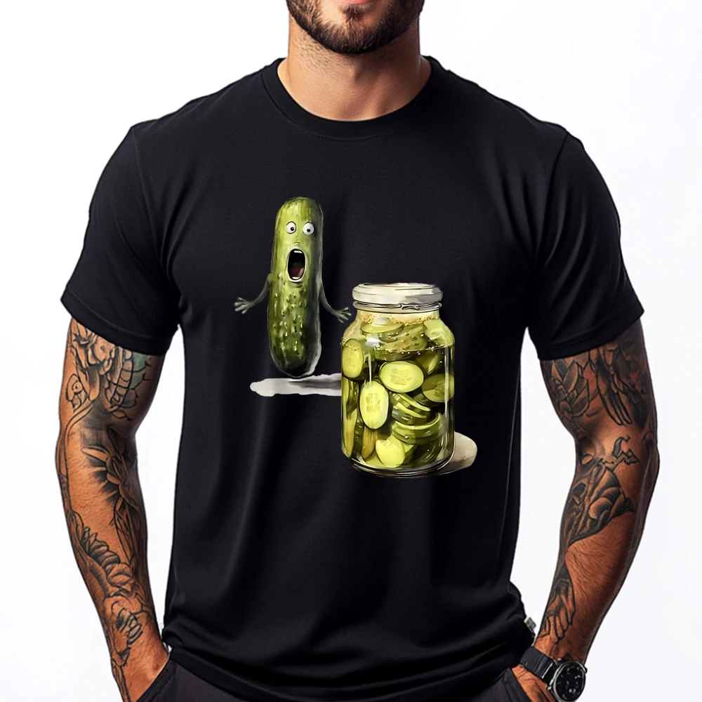 Funny Pickle Surprise A Cucumber And A Jar Of Sliced Pickles Graphic Tees Men Eco-friendly and Healthy T Shirt Men