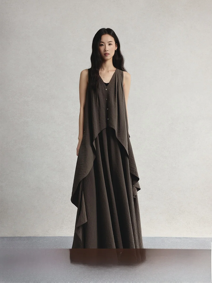 

Платье CAREMIND Decosed A-Line с V-образным вырезом, из шелка и нейлона, с асимметричным подолом, для повседневной носки, летнее, женское