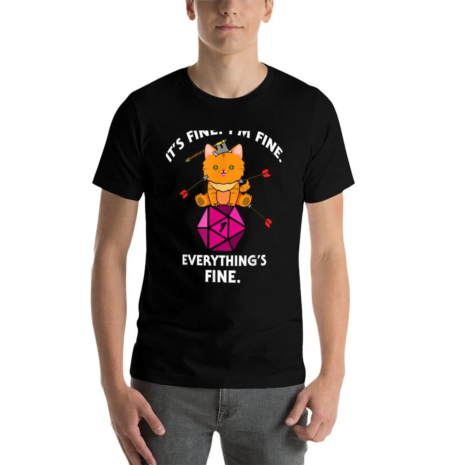 Its Fine Im Fine Everythings Fine Funny D20 Fail Dungeon Ca T-Shirt Casual Daily Graphic Tee view 3