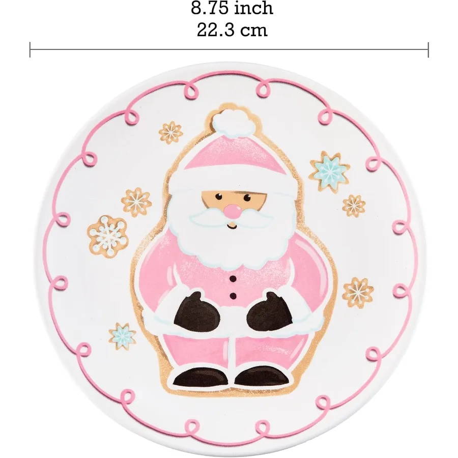 Pastel Gingerbread Man Ceramic Holiday Salad Plates Set of 4 8.75 inch Ideal for Serving Salad Appetizer Tapas Microwave and Di