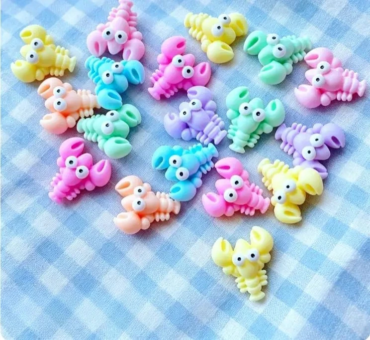 20Pcs Kawaii Cartoon Lobster Resin Cabochons, Mini Flatback Embellishments for Scrapbook DIY, Phone Case Nail Art Decor, Gift