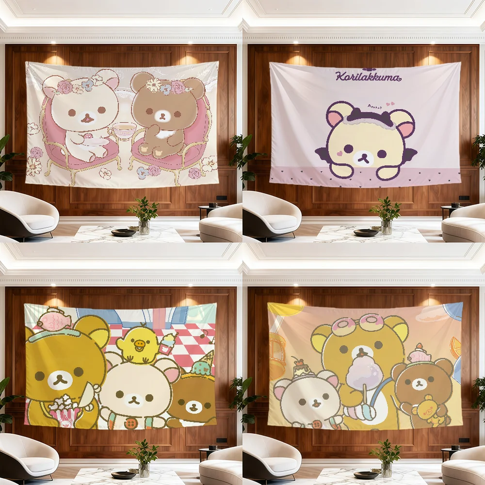 Cute Cartoon Bear Art R-Rilakkuma Flag for Room Dorm Camp Party Garage Bar Picnic Hogar Home Decor Banner Wall Hanging Gift